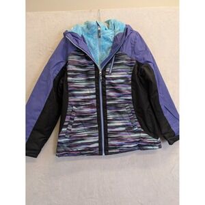 Stoic Girls Ski Jacket Floral Print Purple Black Blue Size XL 16 Hooded Lined‎